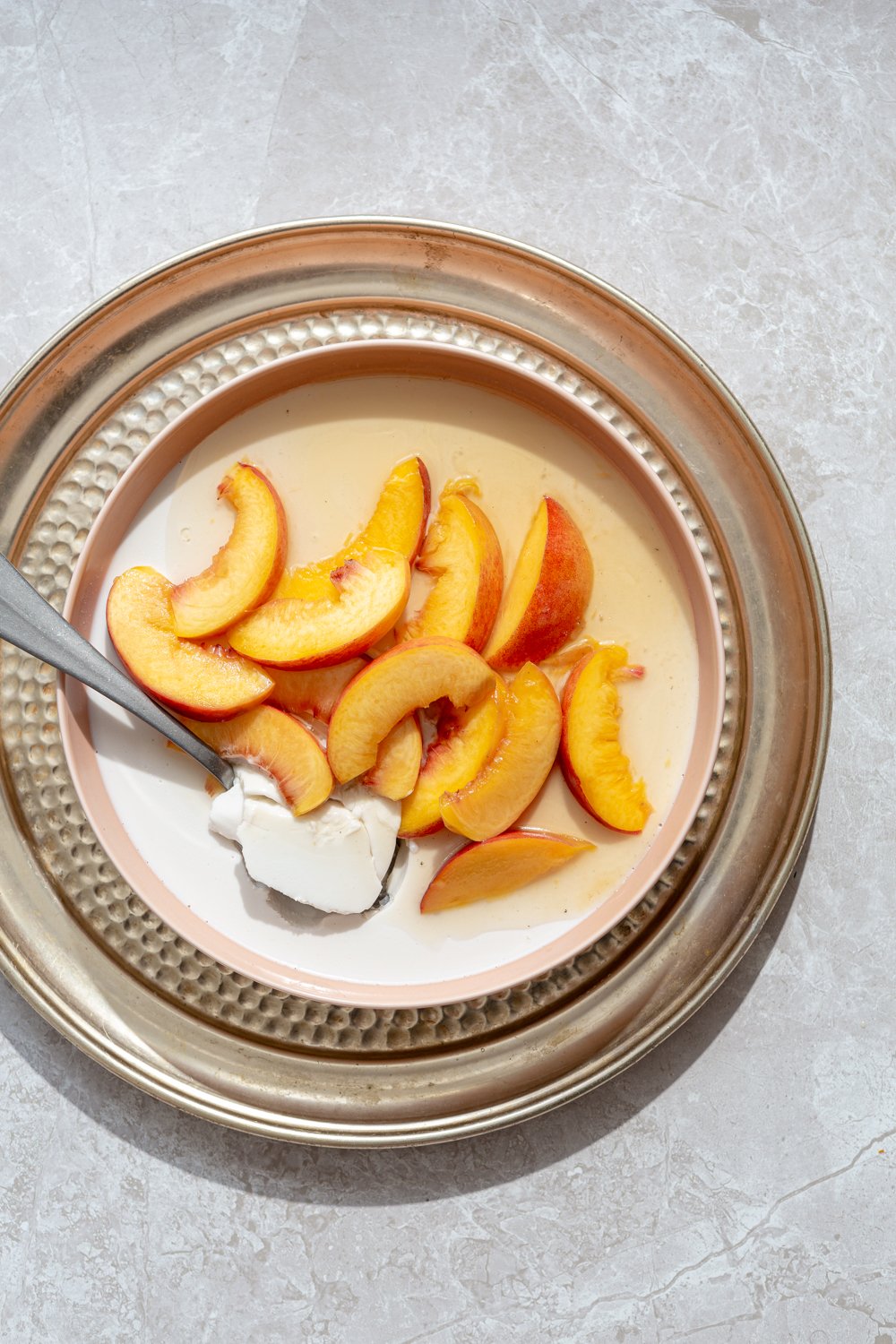 Meg Yonson Coconut Panna Cotta with Stewed Peaches